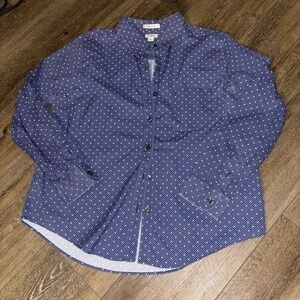 L.L.‎ Bean Women's Wrinkle Free Blue Polka Dot Long Sleeve Button Top Large Pet.